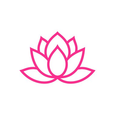 Beyaz zemin üzerinde pembe nilüfer çiçeği ana hatları. Spa ya da yoga illüstrasyonu için. Modern, basit çizgi sanatı. Kadın marka kimliği için zarif bir çiçek tasarımı..