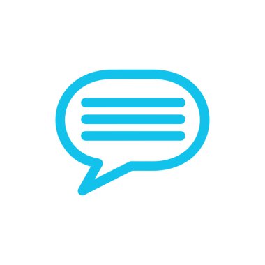 Beyaz arkaplan grafik simgesi üzerinde üç satır içerisindeki mavi ana hatlı konuşma balonu mesaj, sohbet, geri bildirim veya temiz, modern vektör tasarımı ile iletişimi sembolize eder.