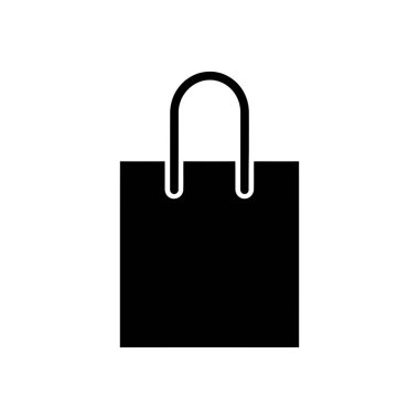 Ticari amaçlar için beyaz arka planda izole edilmiş, perakende sembol, satış, iş ve pazarlama tasarım unsurlarını temsil eden siyah bir alışveriş çantası simgesi.