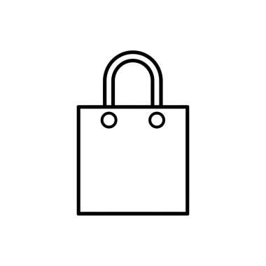 Beyaz arka planda iki yuvarlak göz deliği ve çift çizgili saplı basit bir alışveriş çantasının ana hatları, vektör illüstrasyon.