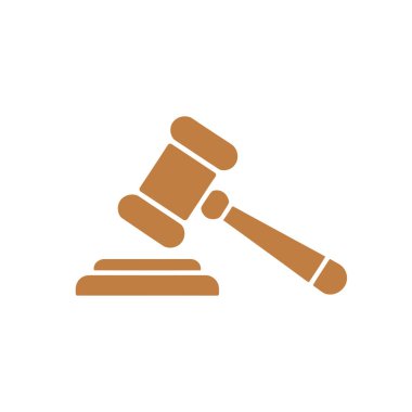 Kanun, adalet, mahkeme, otorite ve kararları temsil eden beyaz bir zemin üzerindeki izole kahverengi tokmak çizimi. Ayrıca açık arttırmalarda da kullanılır..