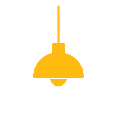 Beyaz arkaplan ile basit sarı kolye ikonu, projeler için açık ve kısa bir şekilde iç tasarım kavramları ve aydınlatma çözümleri çizmek için ideal.