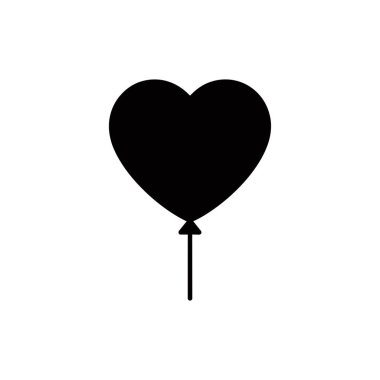 Siyah kalp şeklinde balon, beyaz arka planda izole edilmiş sopa. Aşk, kutlama veya dekorasyon amaçlı basit ve modern vektör simgesi tasarımı.