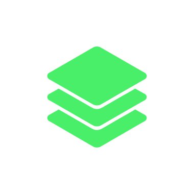 Bu resim üç yeşil eşkenar dörtgen şeklindeki yığını izometrik bir görüntüde sunar. Tasarım beyaz arka planda basit ve temiz..