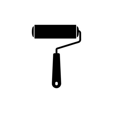 Beyaz arka planı olan izole edilmiş siyah boya silindirli ikon. Boyama aracı, tasarım ögesi, inşaat ve yenileme iş simgesinin vektör ilülasyonu.