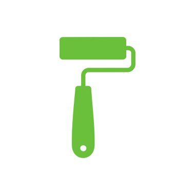 Tasarım elementleri, inşaat, ev geliştirme ve yaratıcı projeler için beyaz arka planı olan yeşil boya silindirli bir ikon. İzole vektör, düz tasarım.