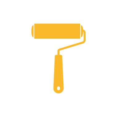 Beyaz arkaplanda izole edilmiş sarı boya silindiri, resim hizmetleri, ev yenileme projeleri veya diy öğretim ve rehberleri için mükemmel.