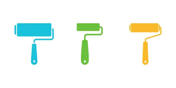 Beyaz zemin üzerinde sıralanmış mavi, yeşil ve sarı renkli üç boya silindiri, bir araç setiyle resim, yenileme ve ev geliştirme projelerini sembolize ediyor.