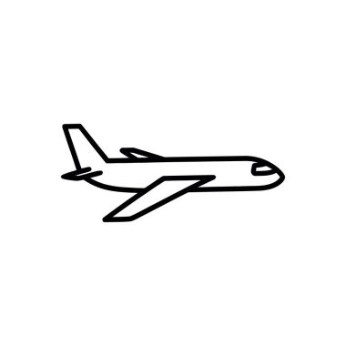 Uçak ikonu vektör çizimi temiz beyaz bir arkaplanda izole edildi. Seyahat veya ulaşım tasarımları için izole edilmiş uçak çizimi.