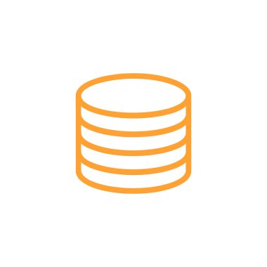 Basit geometrik şekilli yatay çizgilere ve beyaz zemin üzerinde izole edilmiş sarı renkli düz biçime sahip veritabanı simgesi.