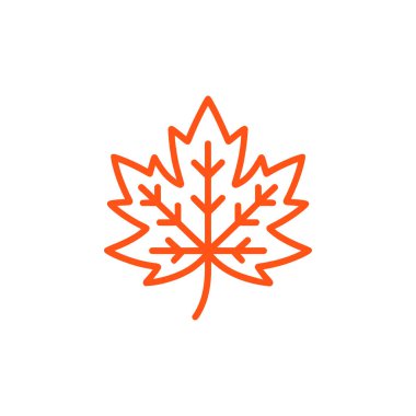 Bu resim, temiz, minimalist bir tasarım üzerinde sonbaharı, doğayı ve Kanada kimliğini temsil eden beyaz bir arkaplan üzerinde sade bir turuncu akçaağaç yaprağı ana hatları simgesini gösterir..