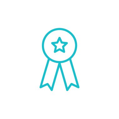 İzole edilmiş vektör çizgisi simgesi bir dairenin içinde iki şeride bağlı turkuaz bir yıldız gösteriyor. Web sitelerinde ve uygulamalarda kullanım için harika, beyaz arkaplanda.