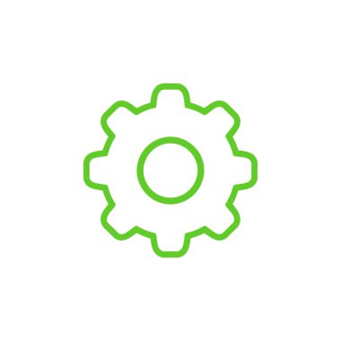 Beyaz arkaplandaki yeşil dişli taslak simgesi, ayarları, yapılandırmayı ve mekanik süreçleri sembolize eder. Web tasarımı, uygulama arayüzleri ve teknik çizimler için ideal.