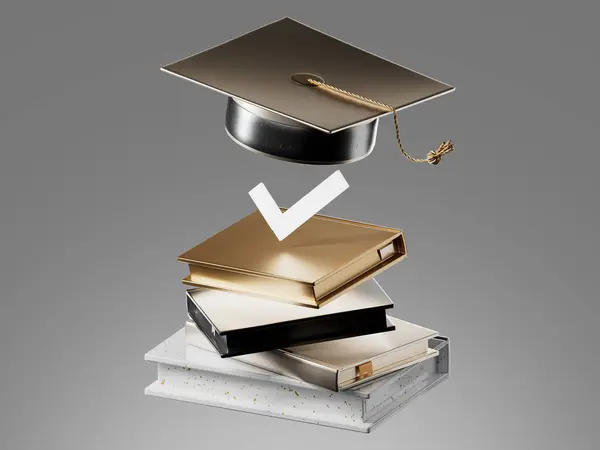 3D icon render, training, diploma, certificate, composition for advertising banners. Gold, metal, light textures