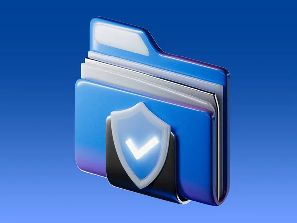 Modern private folder, safe confidential information, data storage, computer folder. Data security concept. 3d illustration. Digital, blue texture