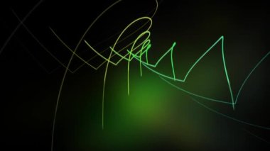 Yeşil arkaplanda hareket eden soyut renkli çizgiler. Neon ışığı ve dinamik hareket, minimalist hareket çizgileri. Yüksek kalitede canlandırılmış arkaplan