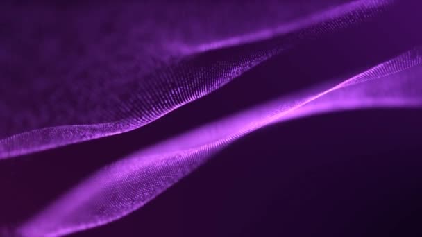 Абстрактні Фіолетові Хвилі Світяться Частинок Ліній Футуристичного Високотехнологічного Фону — стокове відео