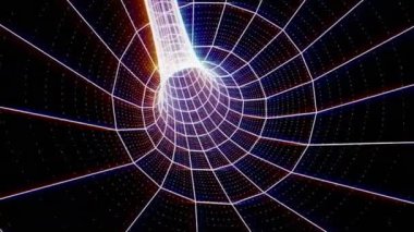 Soyut teknolojik arka plan 3D animasyon, gelecekteki teknolojik veya dijital siber uzay tüneli koridorlarında veya kuyu döngüsünde hareket ediyor.