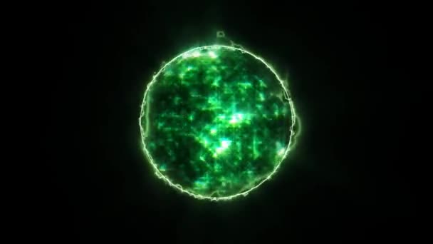 Gloeiende Groene Kosmische Bol Animatie Het Heelal Geanimeerde Bol Gemaakt — Stockvideo
