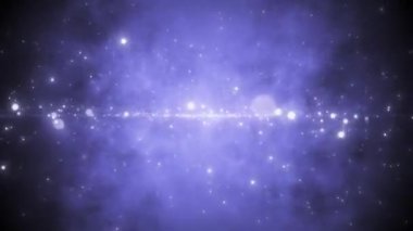 Üç boyutlu animasyon. Bokeh efektli soyut arkaplan. Beyaz parçacıklarla dolu lüks mor bir zemin. Parlayan hareket parçacıklarıyla 4K canlandırılmış arkaplan.