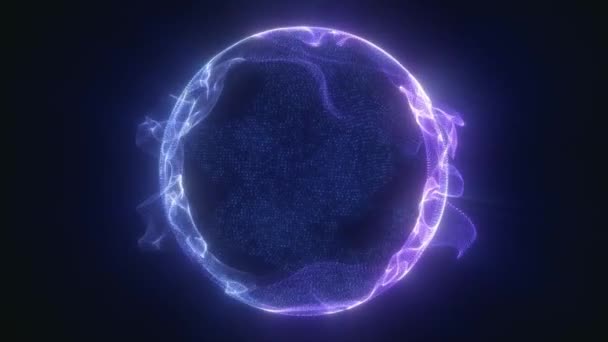 Esfera Energía Bucle Azul Púrpura Abstracta Partículas Ondas Brillo Mágico — Vídeos de Stock