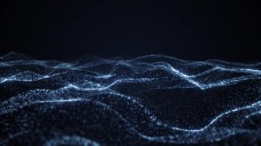 Parçacıklardan gelen soyut mavi parlayan dalgalar ve noktalar sihirli fütüristik yüksek teknoloji, soyut arkaplan. Video 4k, hareket tasarımı
