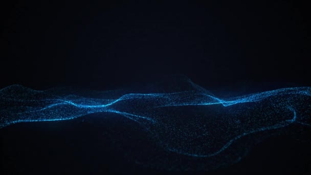 Blauwe Kleur Digitale Deeltjes Golf Stroom Cyberspace Abstracte Bewegingstechnologie Achtergrond — Stockvideo
