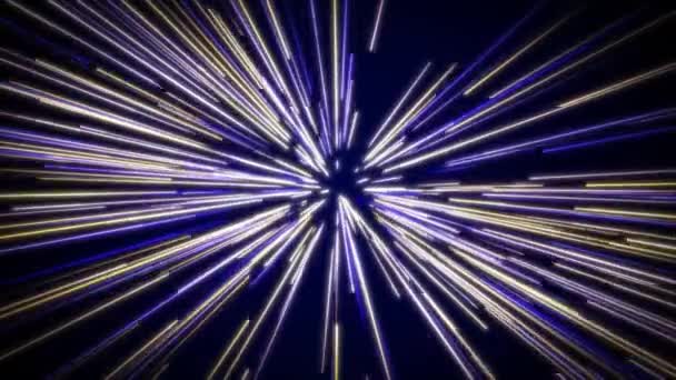高速飞行线3D无缝隙环线交通中的豪华动画 黑暗背景下动态条纹的科幻数字视频电动移动 时空旅行超空间的霓虹灯发射 — 图库视频影像