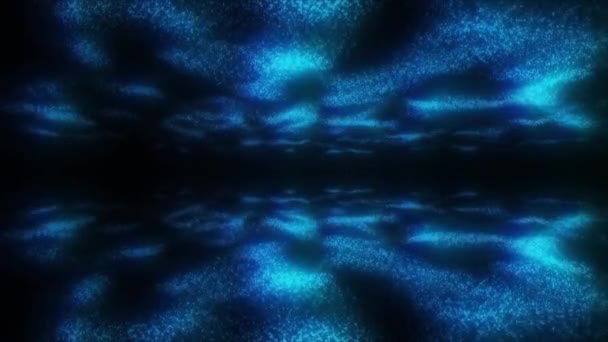 Abstrato Azul Ondas Brilhantes Partículas Energia Mágica Fundo Escuro Vídeo — Vídeo de Stock
