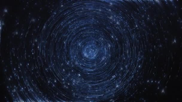 时间和空间上的虫洞 扭曲着科幻小说 在五彩斑斓的星空中 抽象地跳到太空中去 带着发光的粒子穿过蓝色的太空隧道 无缝循环 3D动画 — 图库视频影像