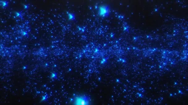 Soyut Mavi Parlak Parçacıklar Yıldız Animasyonu Uzayda Tahıl Etkisiyle Yeni — Stok video