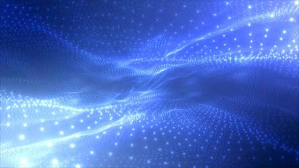 Datenfluss Konzept Sci Hintergrund Digitalraum Blaues Hightech Feld Mit Leuchtpartikeln — Stockvideo