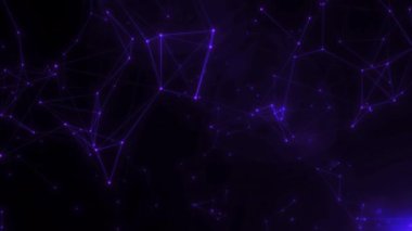 Lüks mor arka plan animasyonu. Parlak çizgilerden oluşan mor pleksus arka plan ve yumuşak ışıkla çevrili noktalar. Yıldız takımyıldızları, kozmos, uzay yolculuğu. Sinema girişi, gece yıldızlı gökyüzü. 4k.