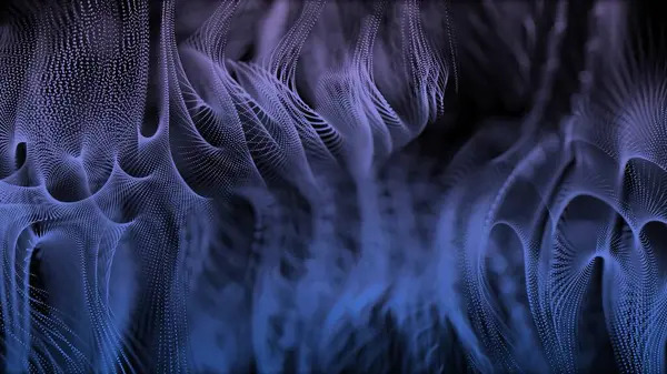 Parçacıklar mavi dalga siber teknoloji arka planı. Ağ parlayan noktaların soyutluğu dijital lüks dalga parçacıkları arka planda akıyor