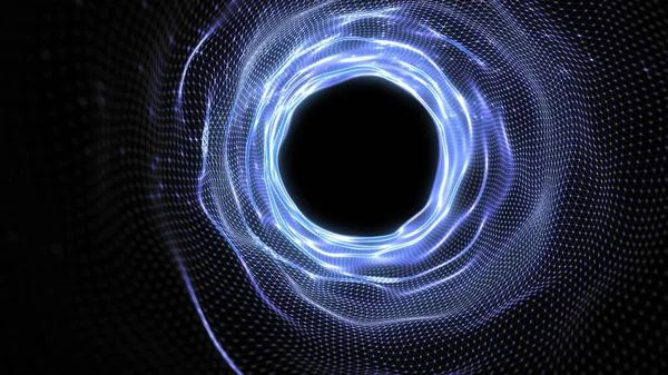 Soyut arkaplan parlayan ışık parçacıkları enerji dalgaları ve sarmal girdap formunu çizer