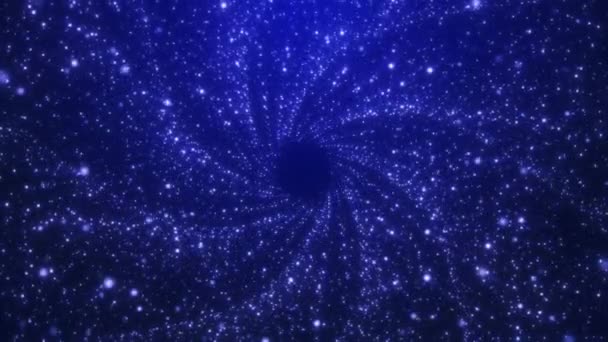 Blå Drömspiralstjärngalax Spektakulär Rörelse Partikelljus Rand Roterande Konvergens Galaxy Rymdstjärnhimmel — Stockvideo