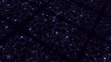 Eşit dikdörtgen boşluklara bölünmüş ışıldayan ışıldayan parçacıkların soyut arkaplanı. Fantezi, geleceksel ya da bilimsel tema, 3 boyutlu görselleştirme