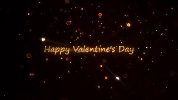 幸せなバレンタインのアニメーション 黒い光沢のある背景に金のテキスト文字 4Kロマンチックなバレンタインデーの金のテキストヘッドライングリーティングビデオ — ストック動画