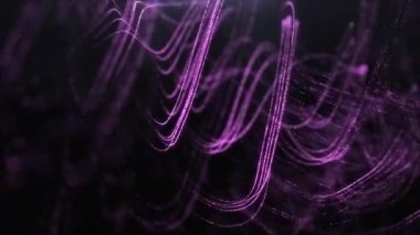 Soyut dinamik parlak çizgiler mor pembe nokta. Fütürist dijital, ışıl ışıl dalga parçacıkları arka planda akıyor. Dijital veri akışının hareketi. Büyük veri arkaplanı siber veya tekno kavramı