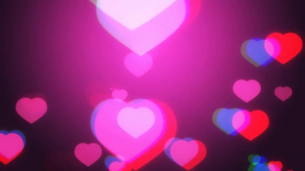 Valentines Day Neon Heart Background Glowing Pink Red Blue Hearts — Stock Video
