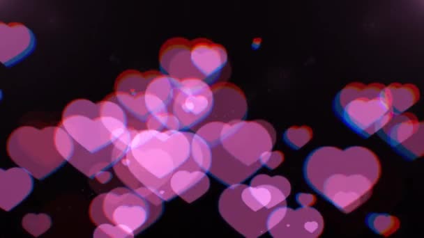 Abstract Pink Red Green Blue Hearts Dark Background Concept Valentine — Stock Video