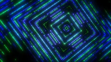 Yeşil ve mavi ışıltılı küp soyut kusursuz sanat arkaplanı, soyut hareket ekran arkaplan canlandırmalı kutu şekilli çizgi renkli tasarım