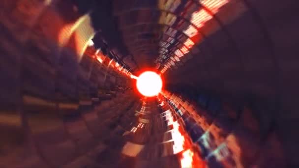Rotující Červený Kovový Chromovaný Tunel Stěnami Žeber Čar Tvaru Kruhu — Stock video