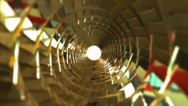 Túnel Brilhante Metálico Dourado Rotativo Com Paredes Costelas Linhas Forma — Vídeo de Stock