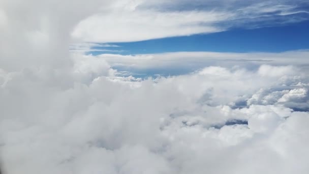 Big White Clouds View Plane Porthole — Stock Video