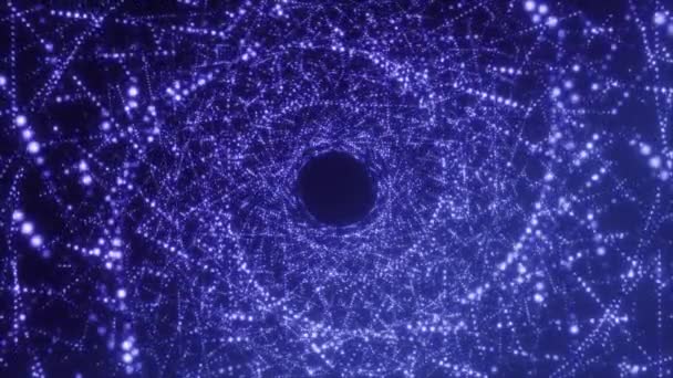 Blauwe Droom Spiraalvormige Sterrenstelsel Spectaculaire Beweging Deeltjeslichttunnel Draait Convergentie Sterrenstelsel — Stockvideo