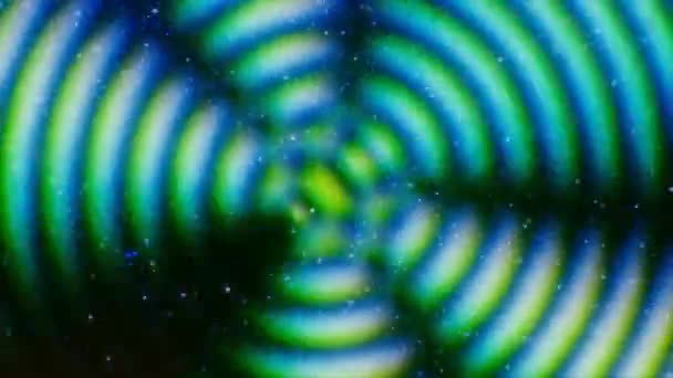 緑と青の円形のグラフィック抽象現代明るい色のケルドスコープ 穀物効果が付いている4Kスペースのレトロの壁紙 — ストック動画