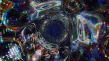 Zaman ve uzayda bir solucan deliği. Soyut renkli parlak tünel 4K, zaman yolculuğu konsepti. Zaman arkaplanının uzay galaksisi tüneli