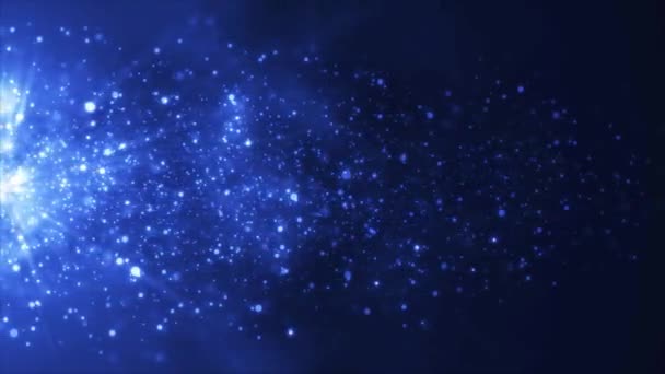 Koyu Arkaplanda Parlak Işınlarla Çözünmüş Mavi Toz Parçacıkları Etkinlik Oyunu — Stok video