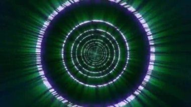 Tünelde parlayan beyaz halkalar. Uzay tünelinde yeşil ışınlarla güzel bir animasyon. Parlayan daireler hareket eder ve tünelde hipnotik etki yaratır.